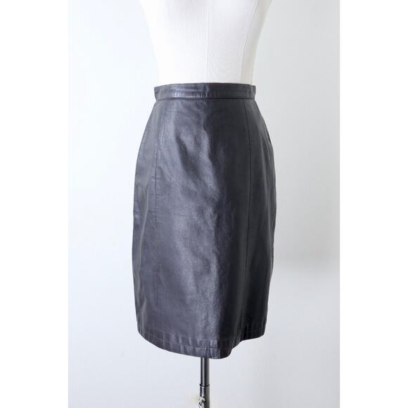 Vintage 1990s Barney's CO-OP Brown Leather High Rise Pencil Skirt - Picture 2 of 10